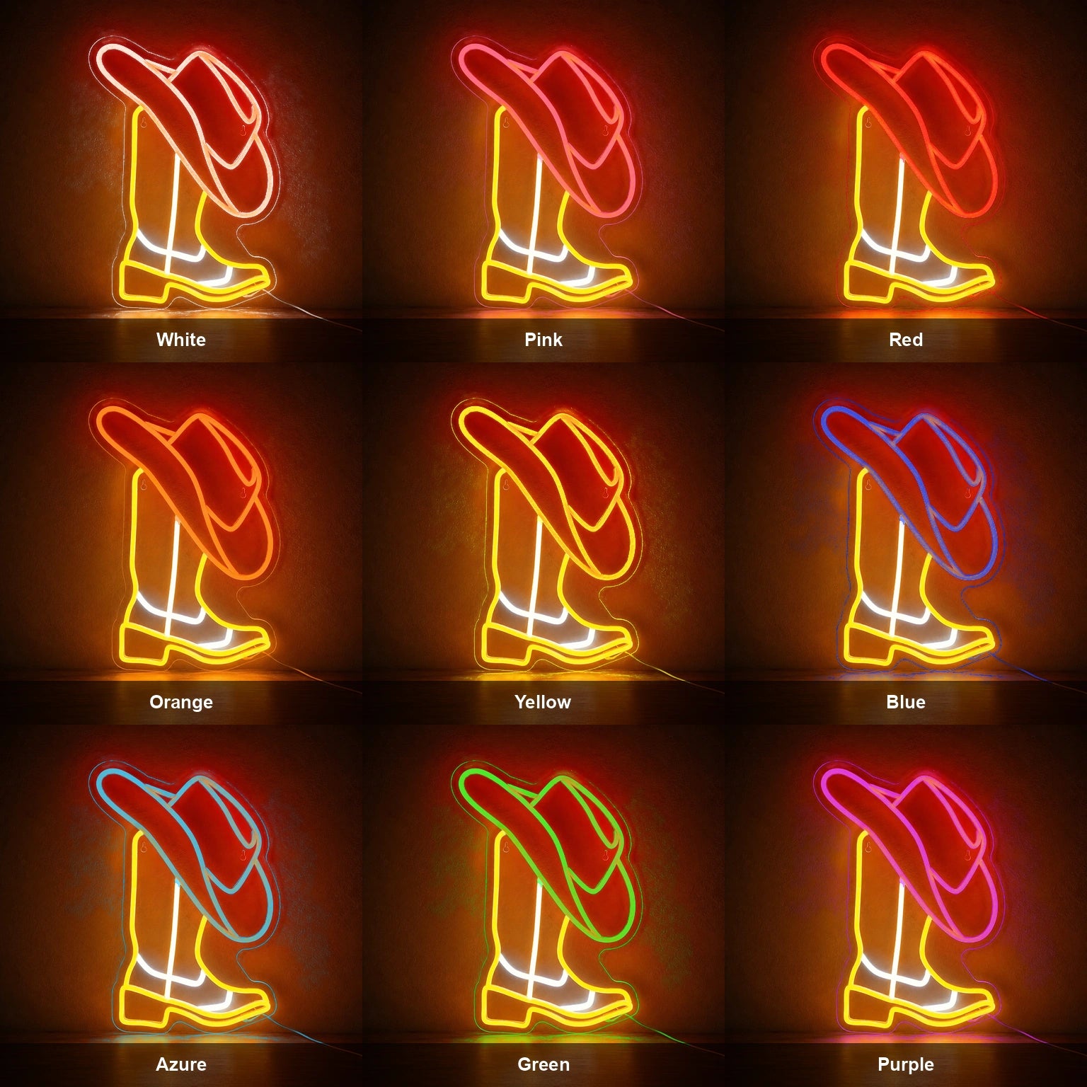 Cowboy Boot With Hat LED Neon Sign color grid