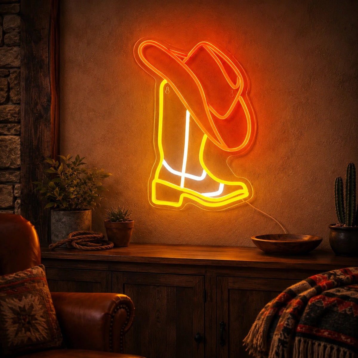 Cowboy Boot With Hat LED Neon Sign Man Cave Neon Sign - Shineneon