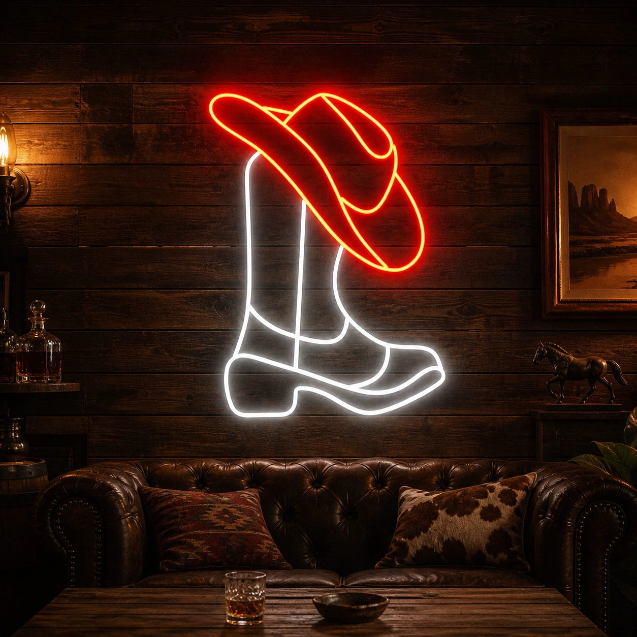 Cowboy Boots And Hat Dads Home Wall Art Vintage LED Neon Sign high-converting product image