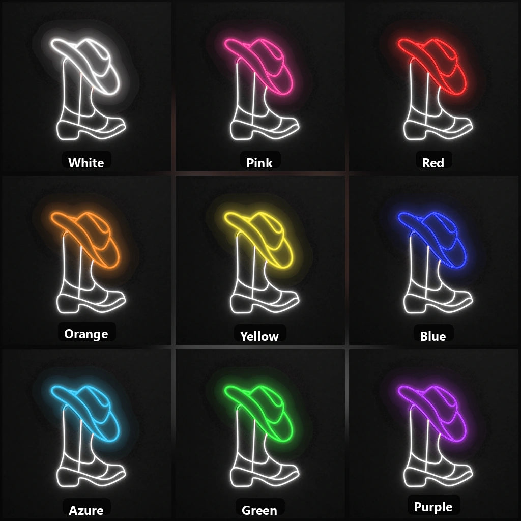 Cowboy Boots And Hat Dads Home Wall Art Vintage LED Neon Sign color grid