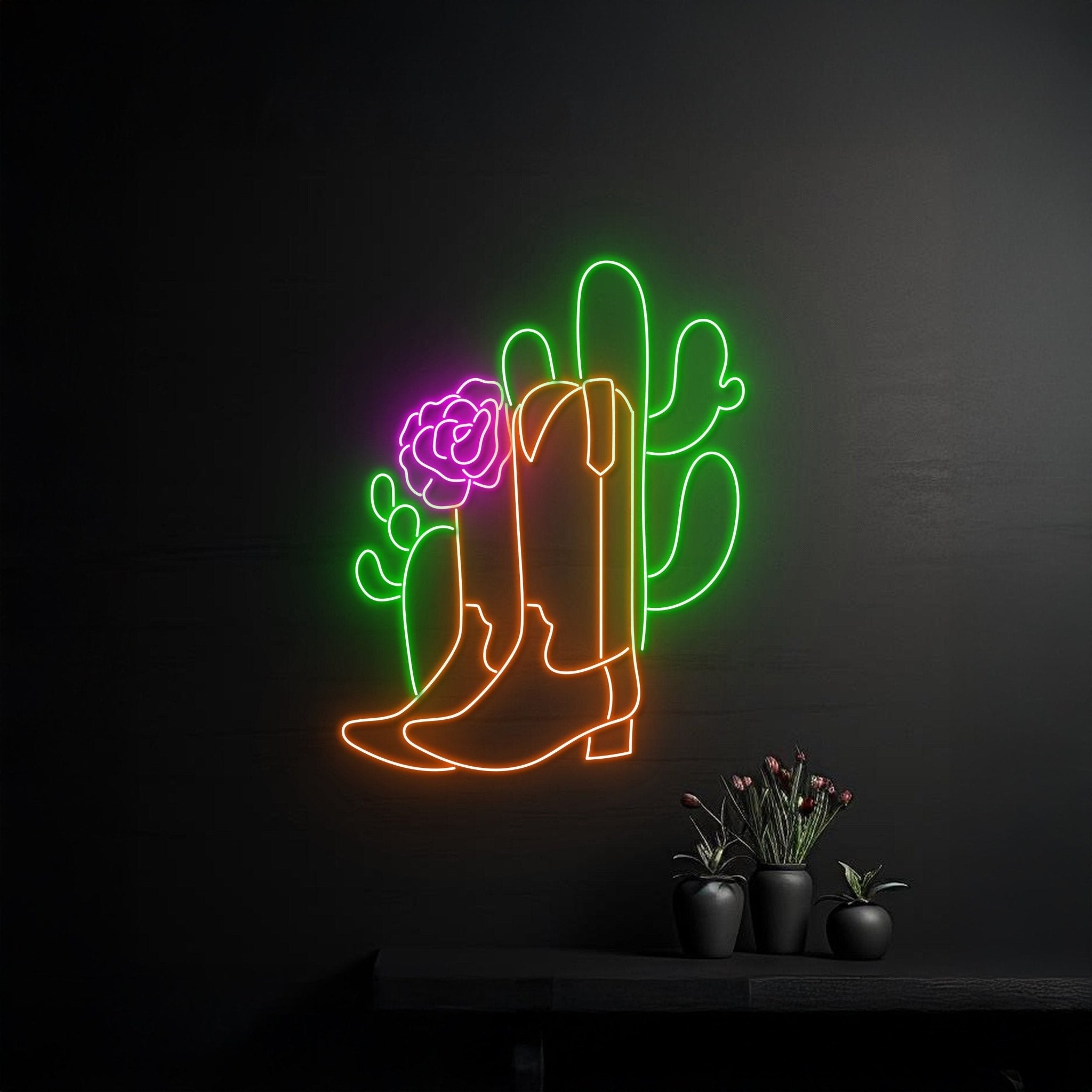 Cowboy Boots Cactus Neon Sign - Shineneon