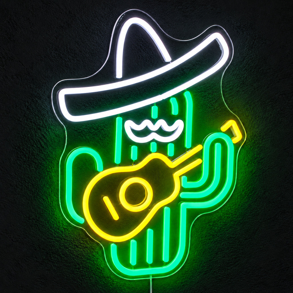 Cowboy Cactus Guitar LED Neon Sign — original product image 01
