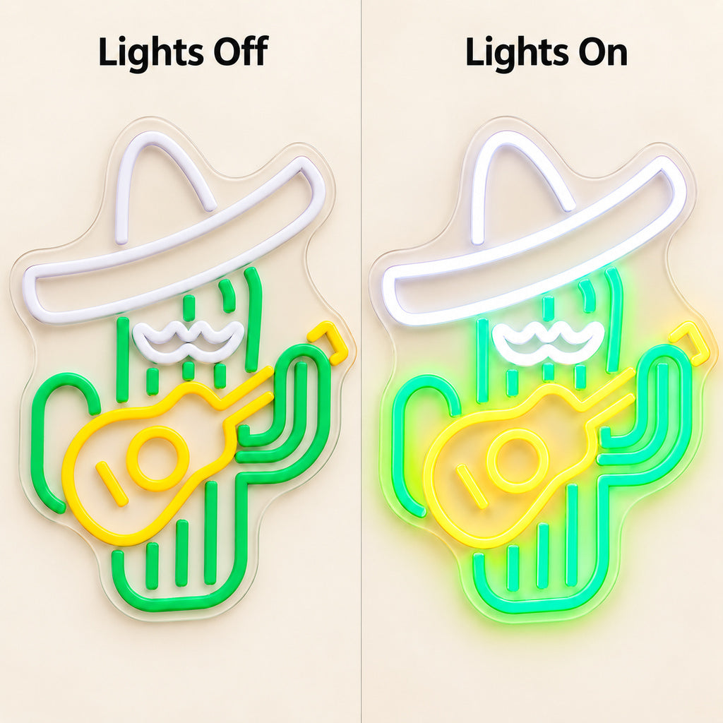 Cowboy Cactus Guitar LED Neon Sign — original product image 05