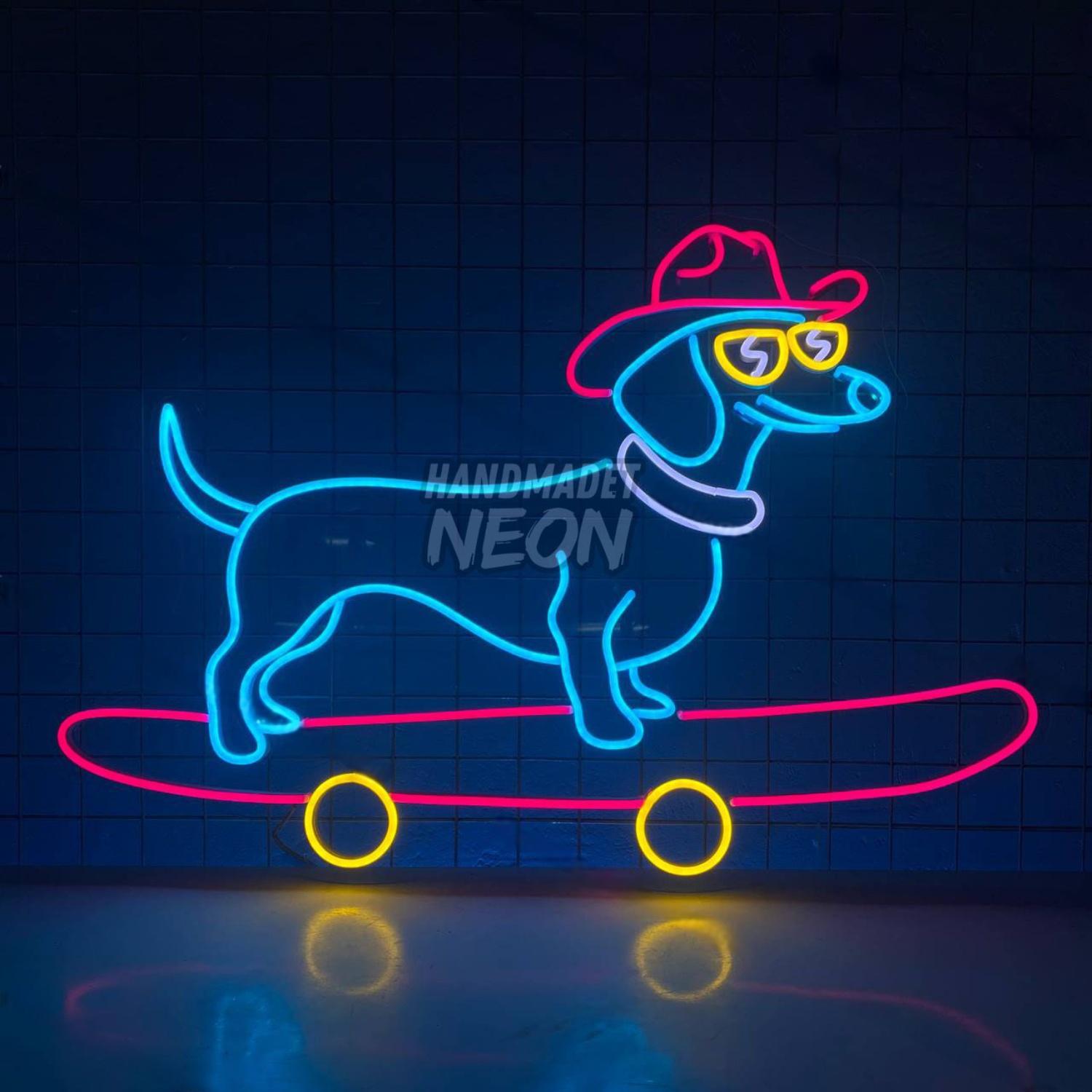 Cowboy Dachshund Dog Skateboarding Led Neon Sign Led Decor | Shineneon