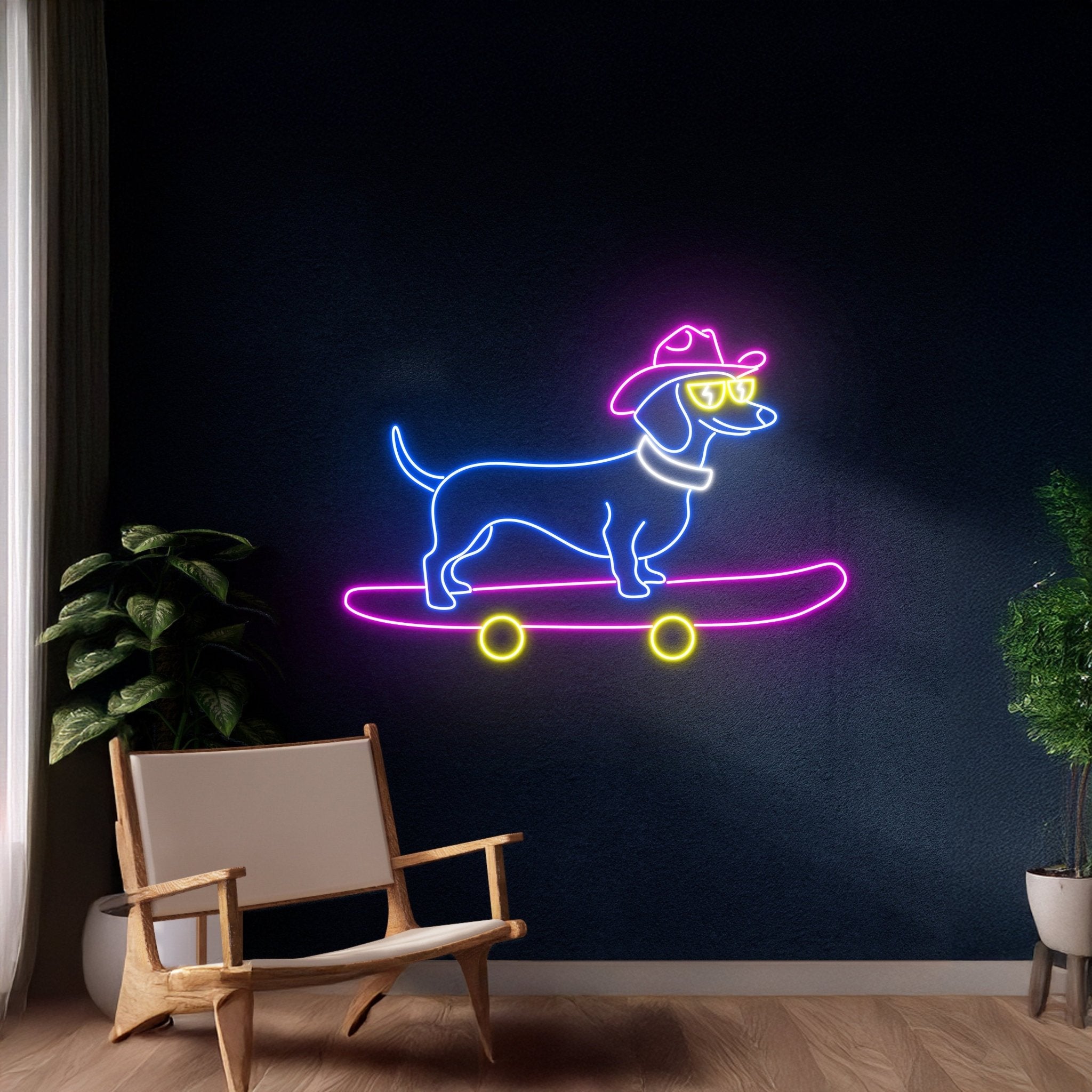 Cowboy Dachshund Dog Skateboarding Neon Sign - Shineneon
