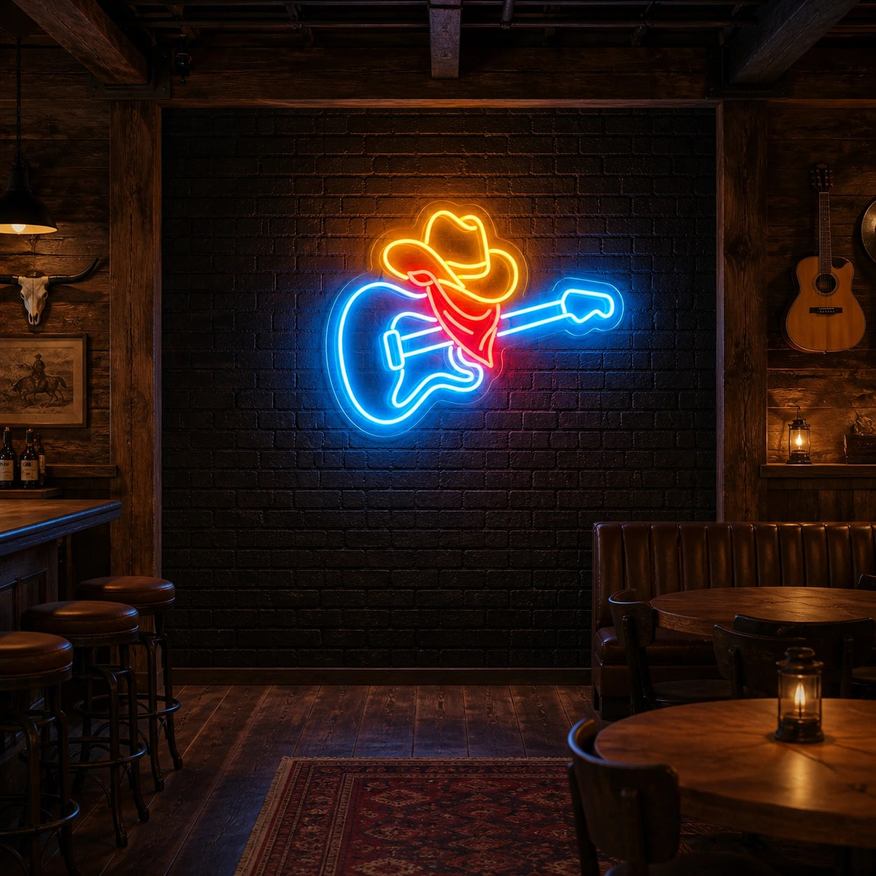 Cowboy Guitar Vintage LED Neon Sign size image