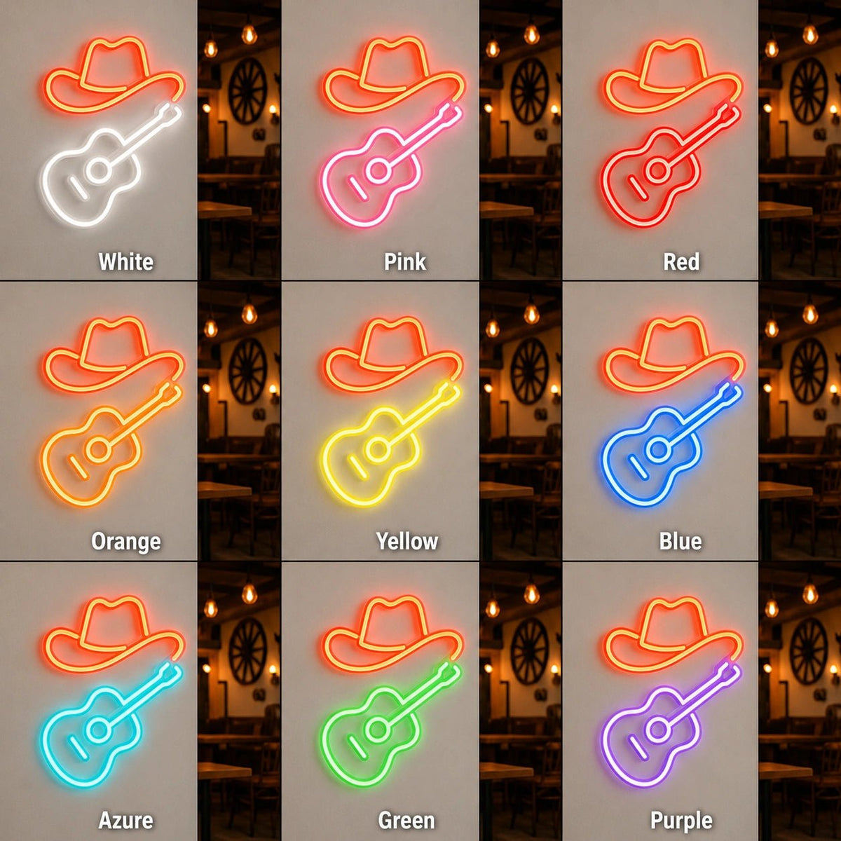 Cowboy Hat Acoustic Guitar LED Neon Sign - Shineneon