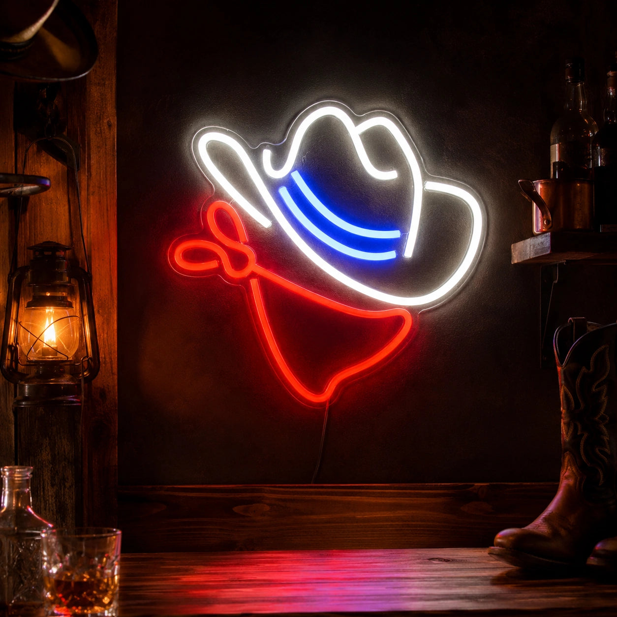 Cowboy Hat And Bandana LED Neon Sign real lifestyle scene