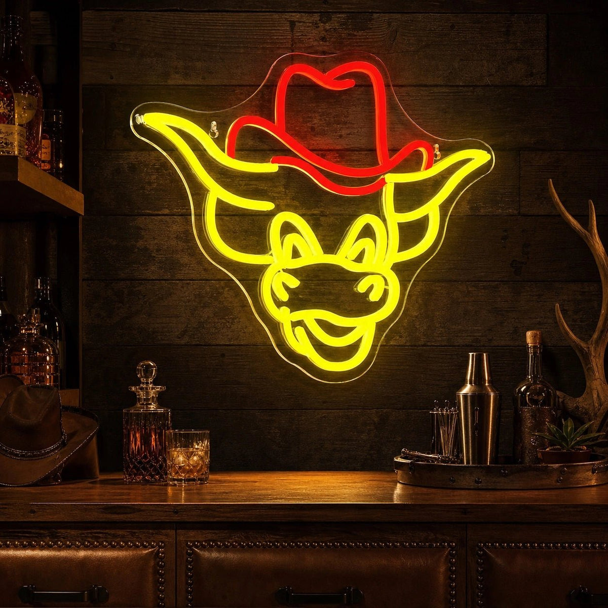 Cowboy Hat Bull Head LED Neon Sign - Shineneon