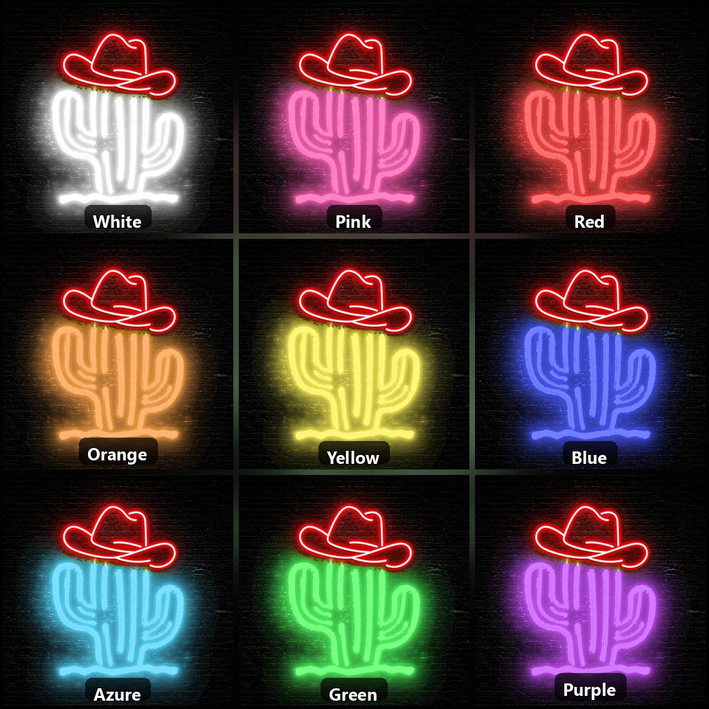 Cowboy Hat Cactus Vintage LED Neon Sign color grid