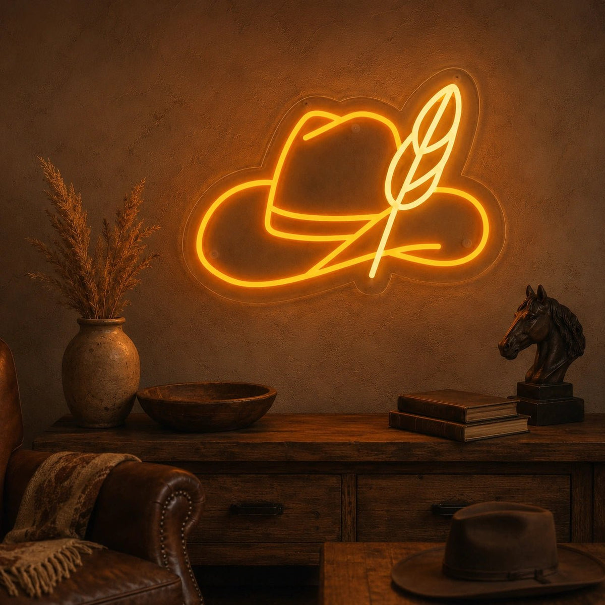 Cowboy Hat Feather LED Neon Sign - Shineneon