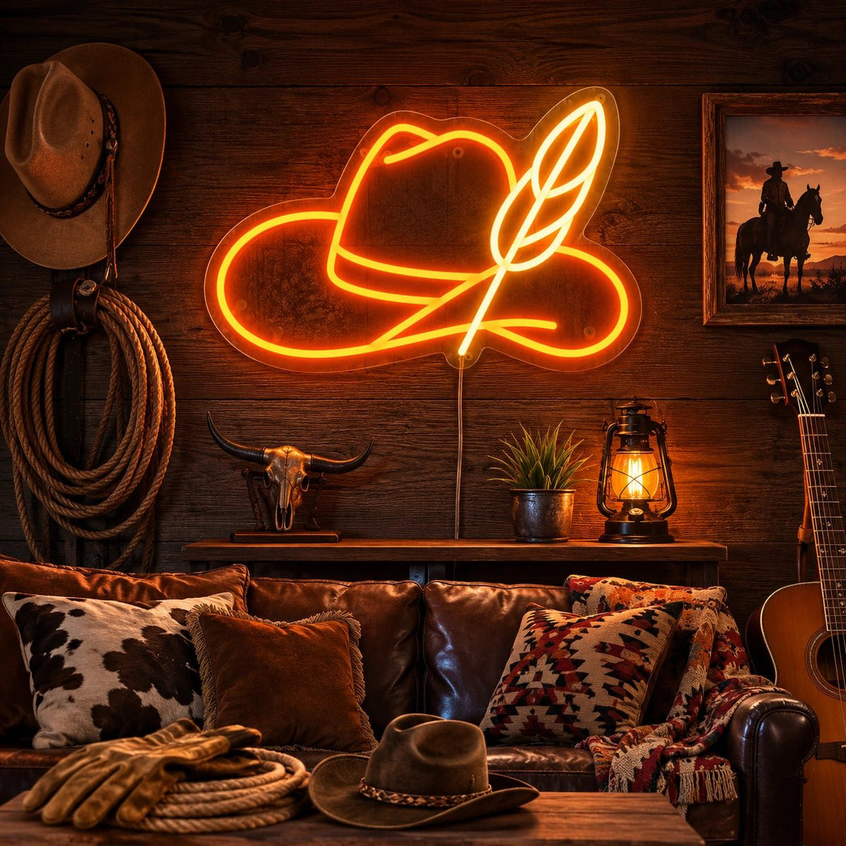 Cowboy Hat Feather LED Neon Sign Man Cave Neon Sign - Shineneon