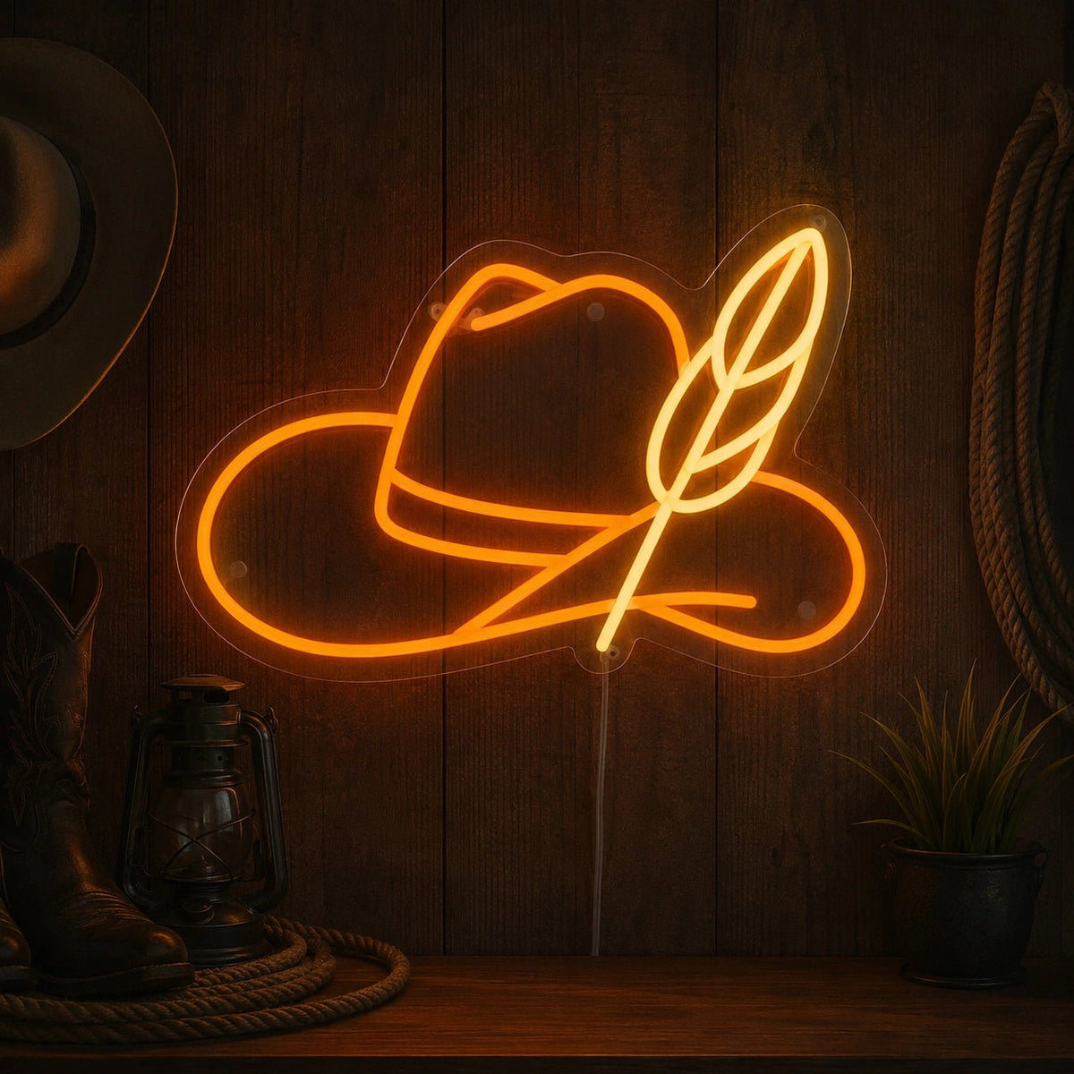 Cowboy Hat Feather LED Neon Sign Man Cave Neon Sign - Shineneon