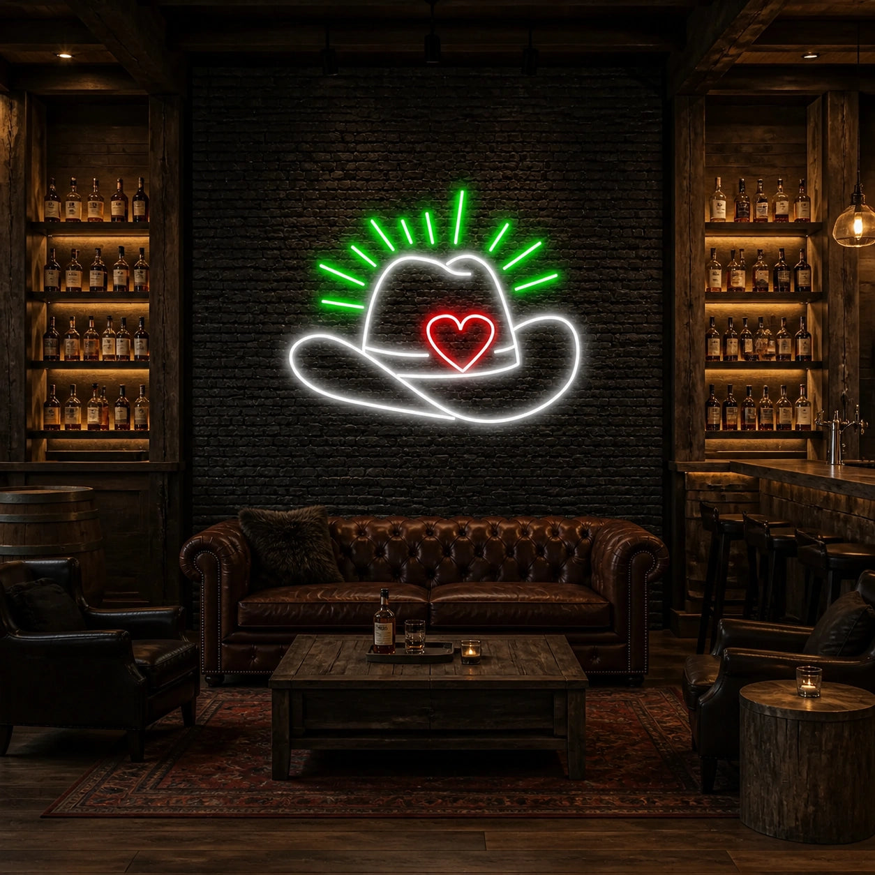 Cowboy Hat Heart Vintage LED Neon Sign size image