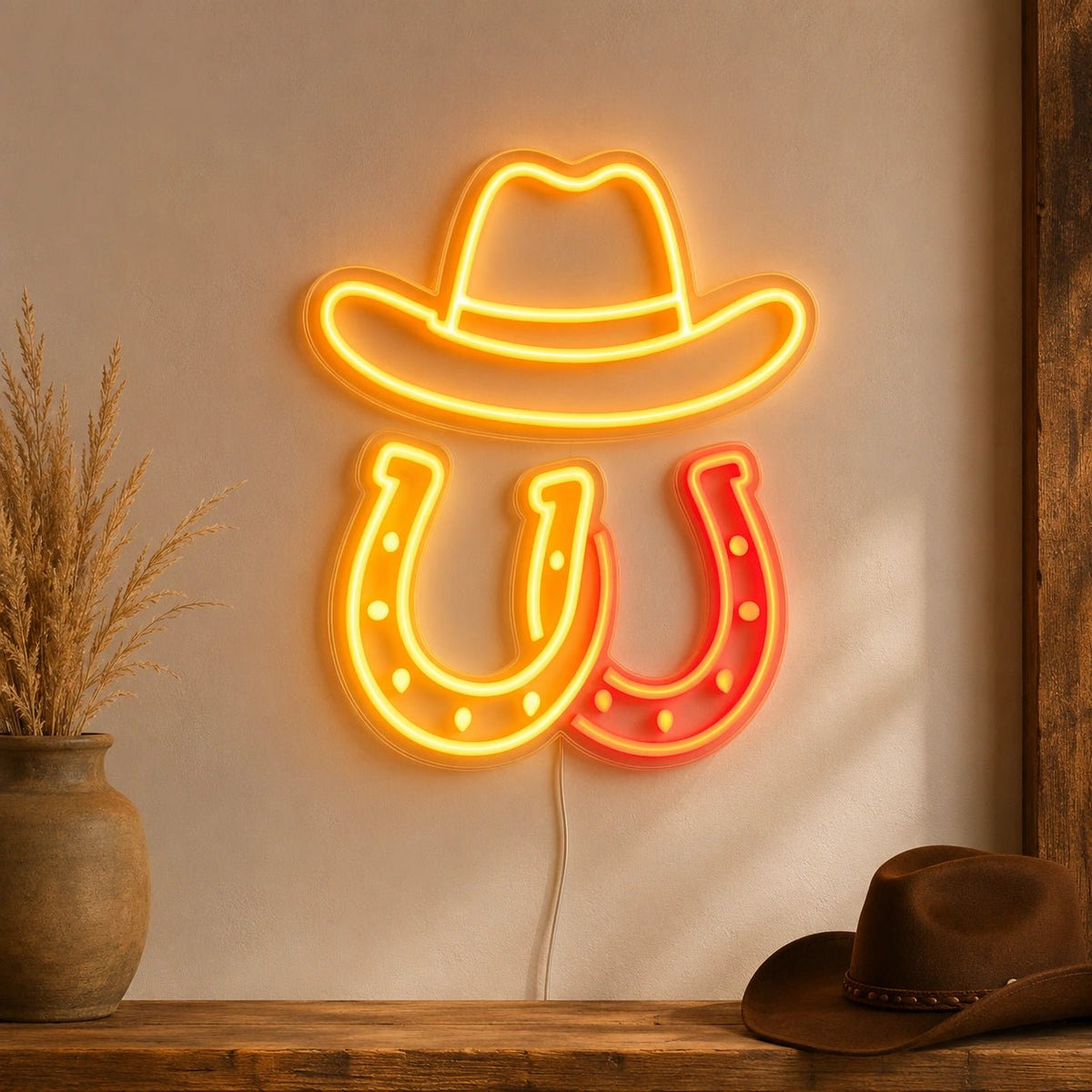 Cowboy Hat Horseshoes LED Neon Sign - Shineneon
