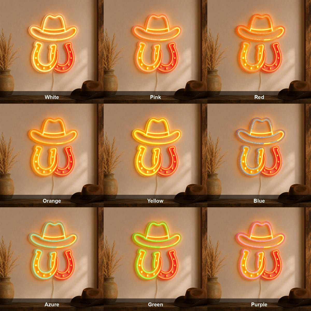 Cowboy Hat Horseshoes LED Neon Sign - Shineneon