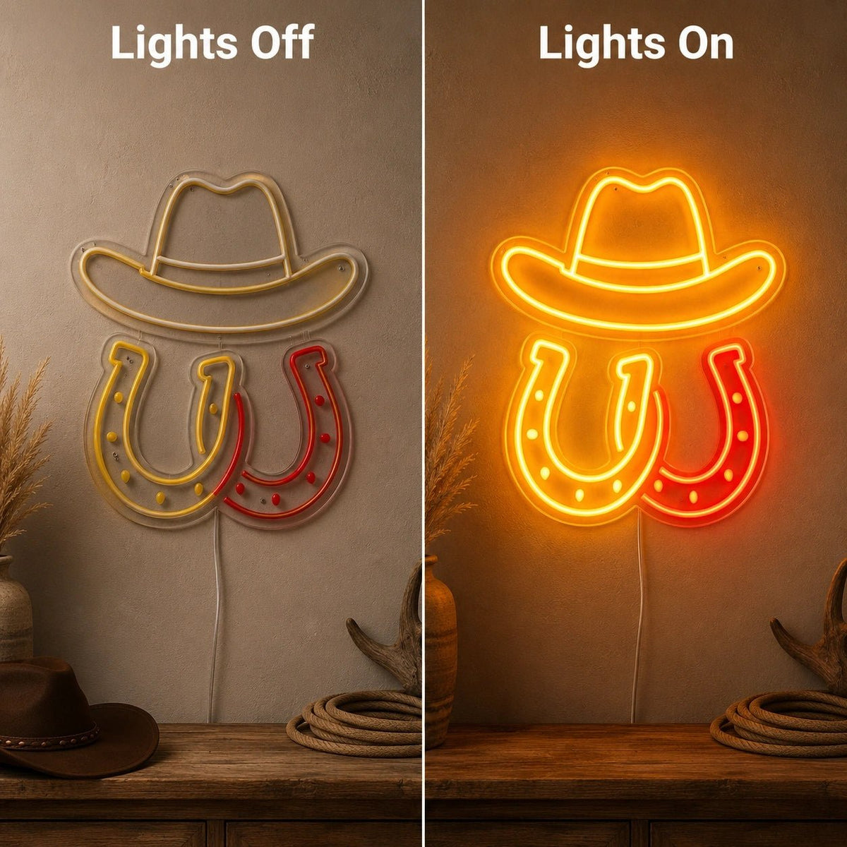 Cowboy Hat Horseshoes LED Neon Sign - Shineneon