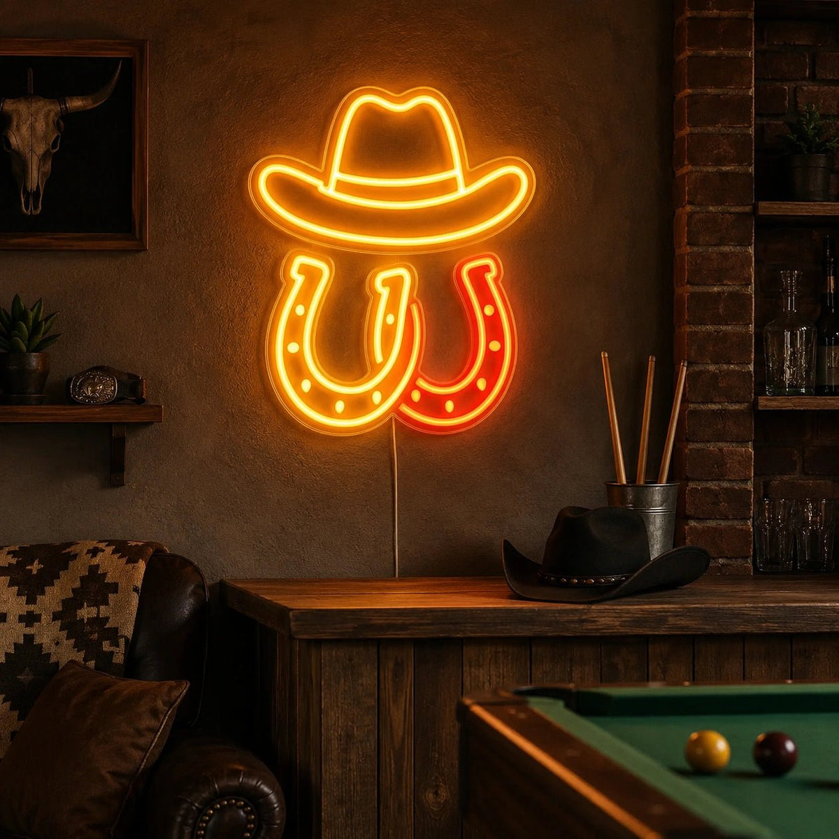 Cowboy Hat Horseshoes LED Neon Sign - Shineneon