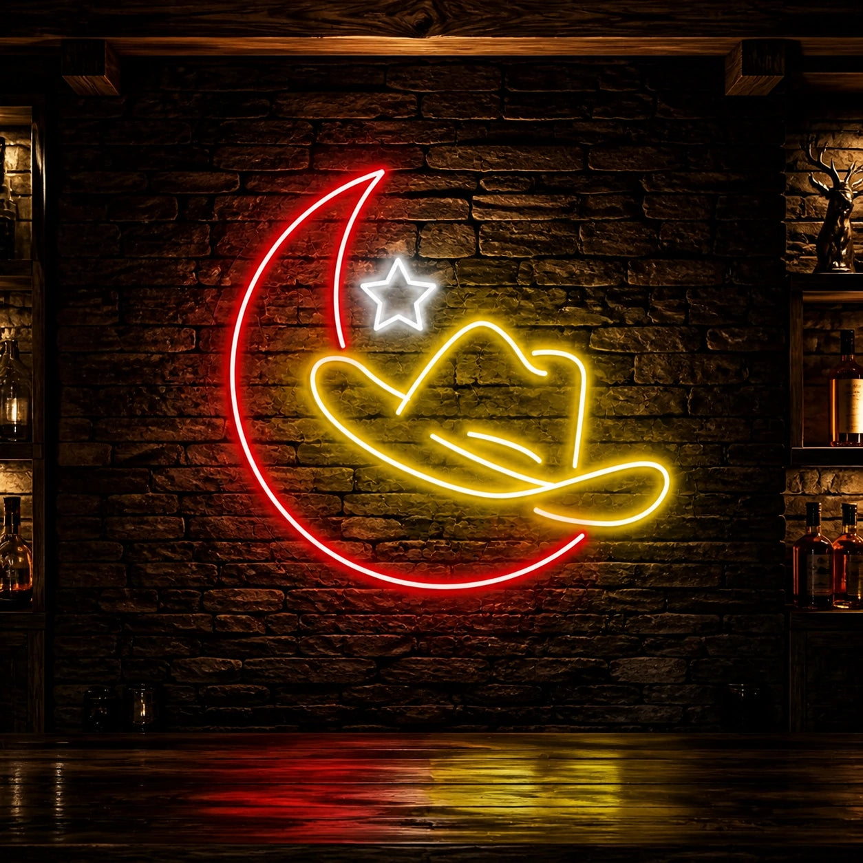 Cowboy Hat Moon Star Vintage LED Neon Sign high-converting product image