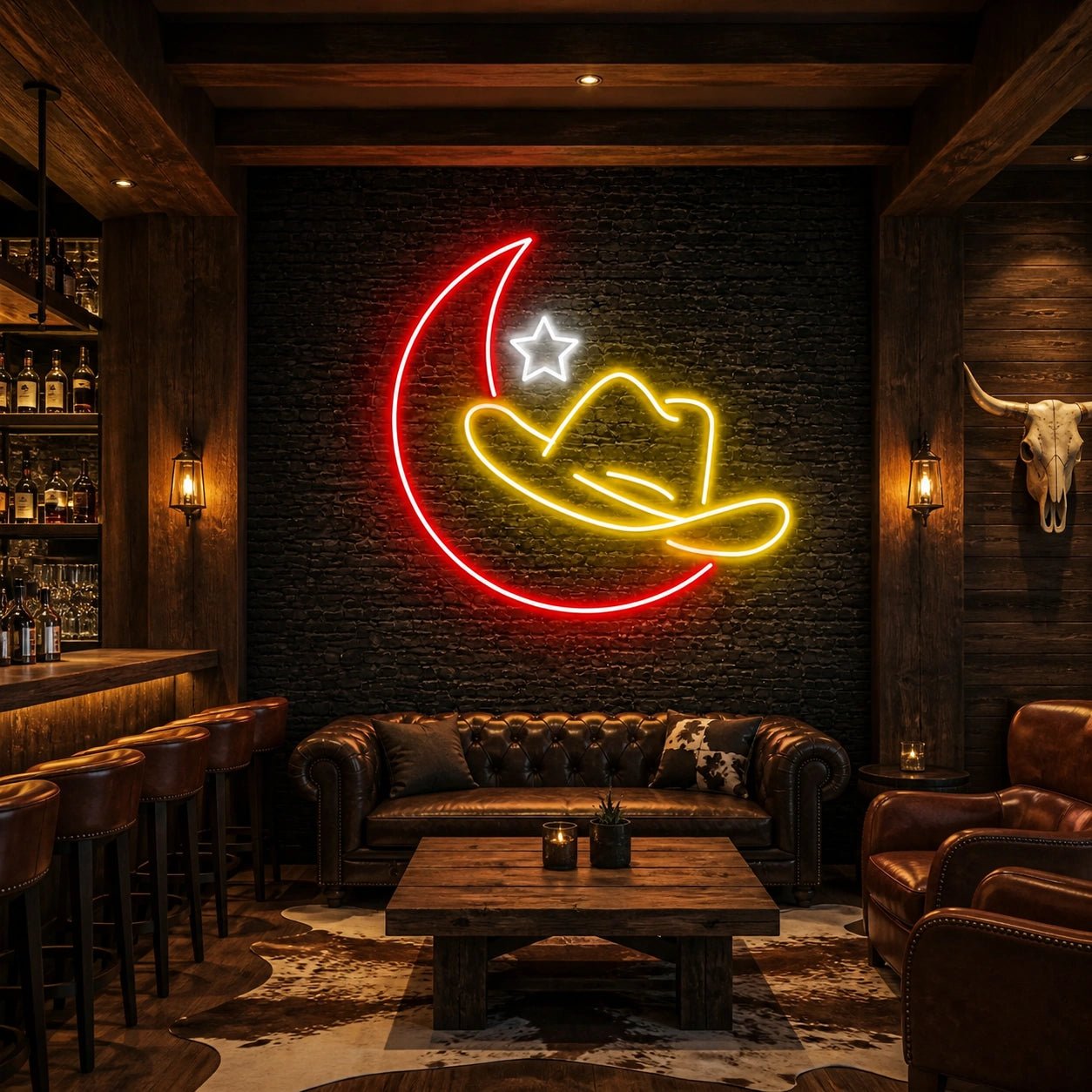 Cowboy Hat Moon Star Vintage LED Neon Sign - Shineneon