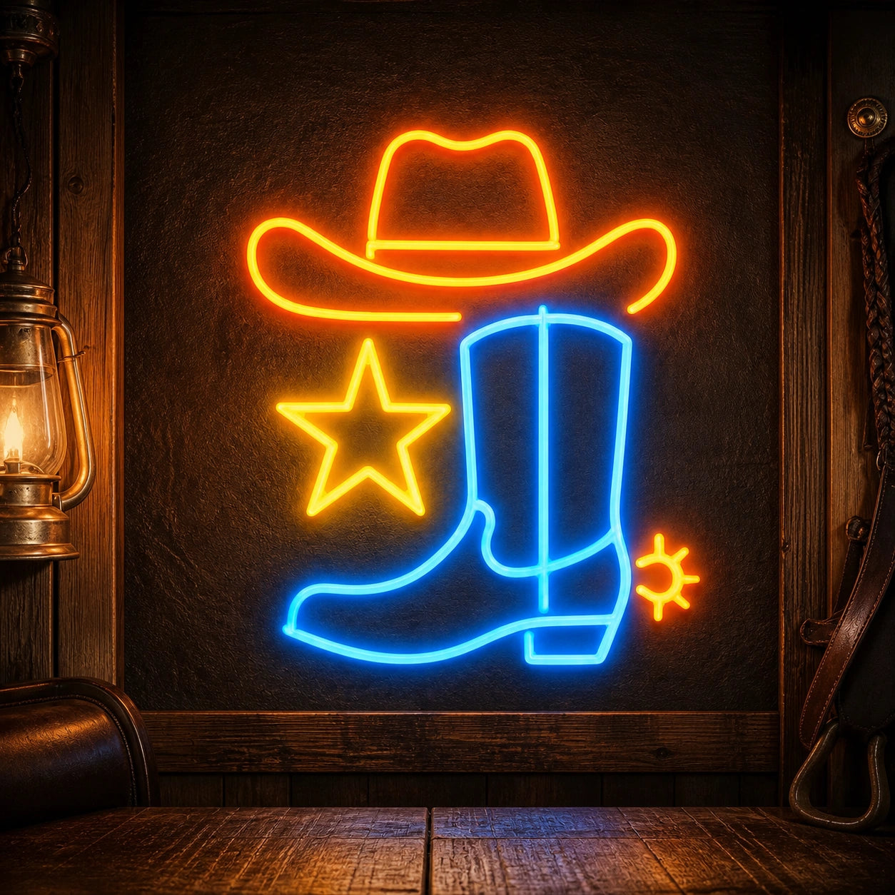 Cowboy Hat Star Boot Spur Vintage LED Neon Sign high-converting product image