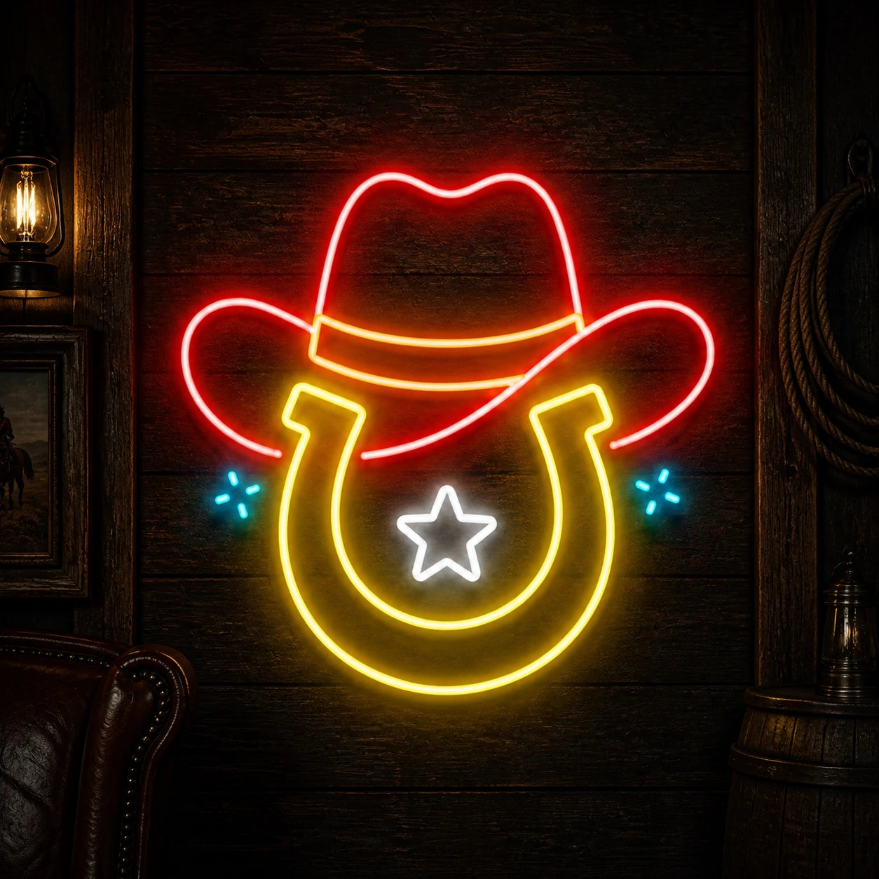 Cowboy Hat Star Horseshoe Vintage LED Neon Sign high-converting product image
