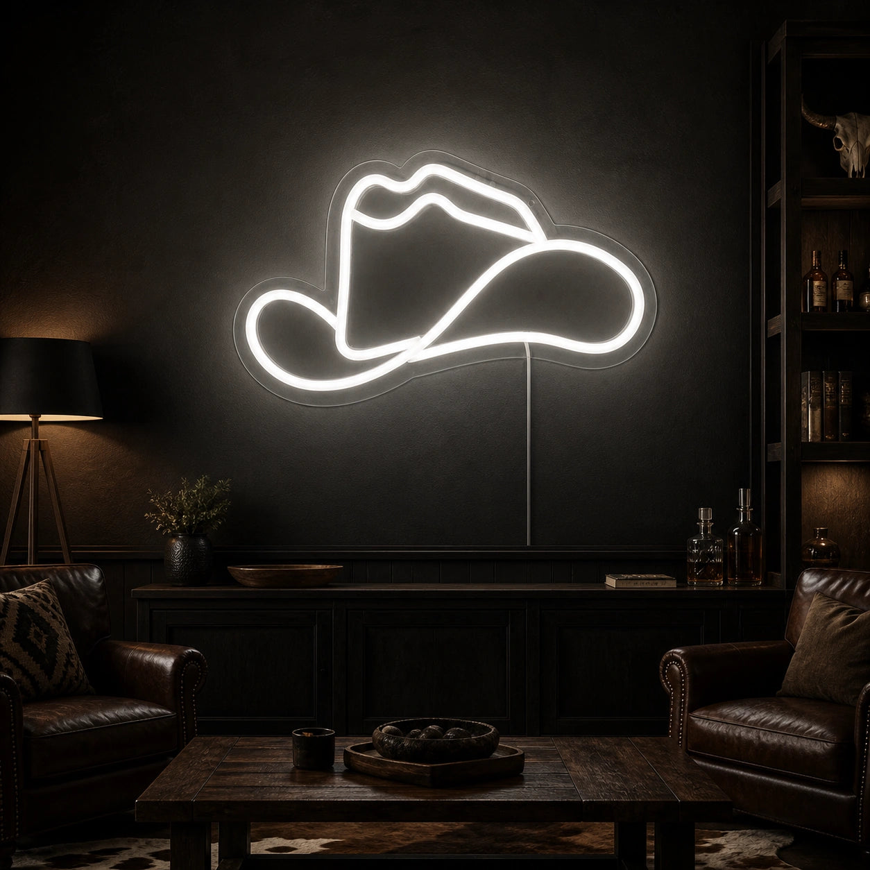 Cowboy Hat With Lasso Brim Vintage LED Neon Sign size image