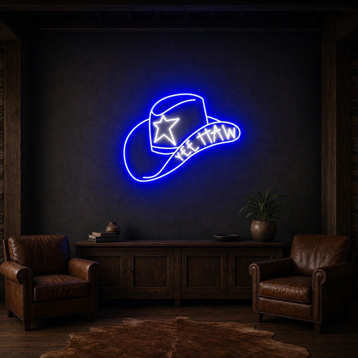 Cowboy Hat With Yee Haw LED Neon Sign Home Bar Wall Decoration - Shineneon