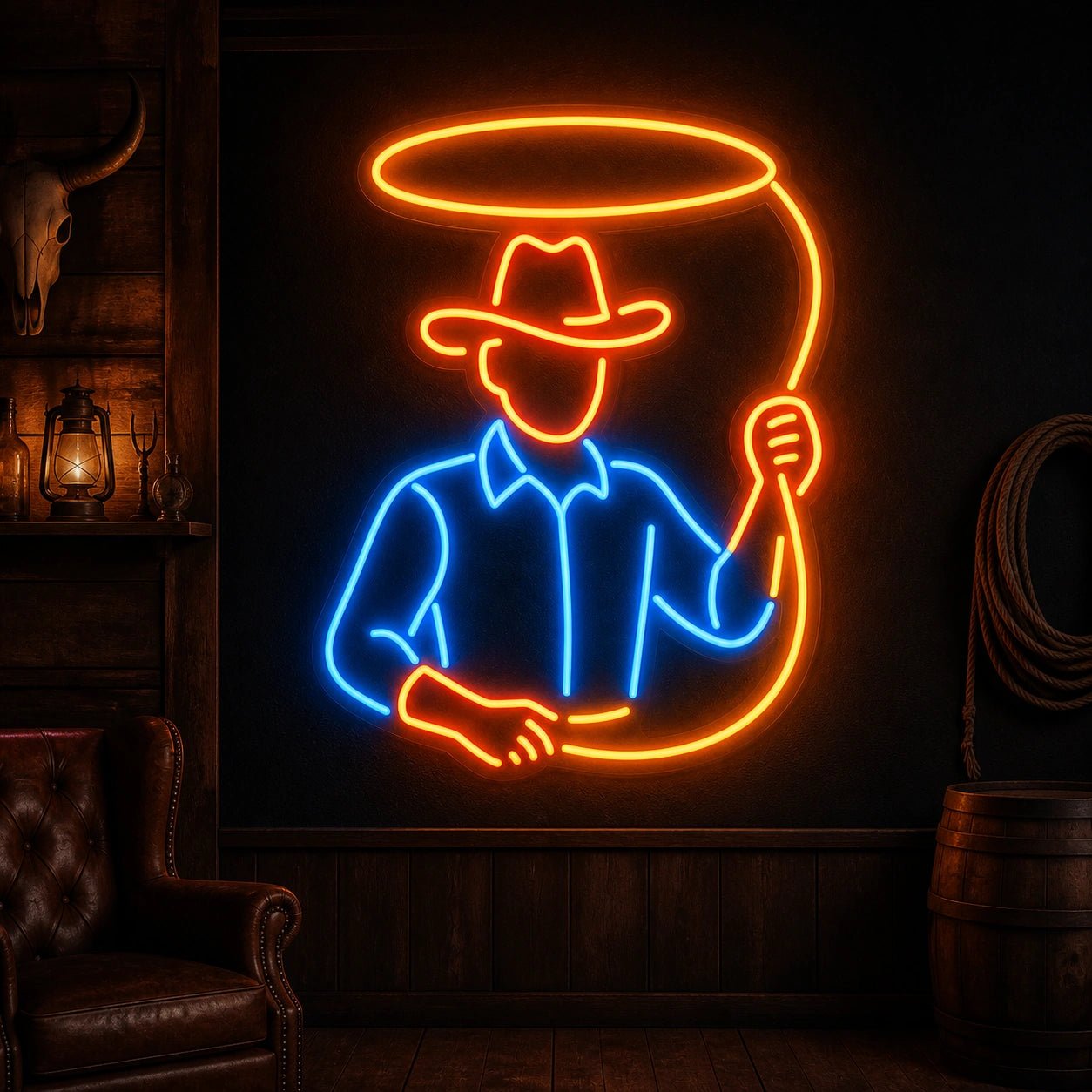 Cowboy Holding Lasso Vintage LED Neon Sign - Shineneon