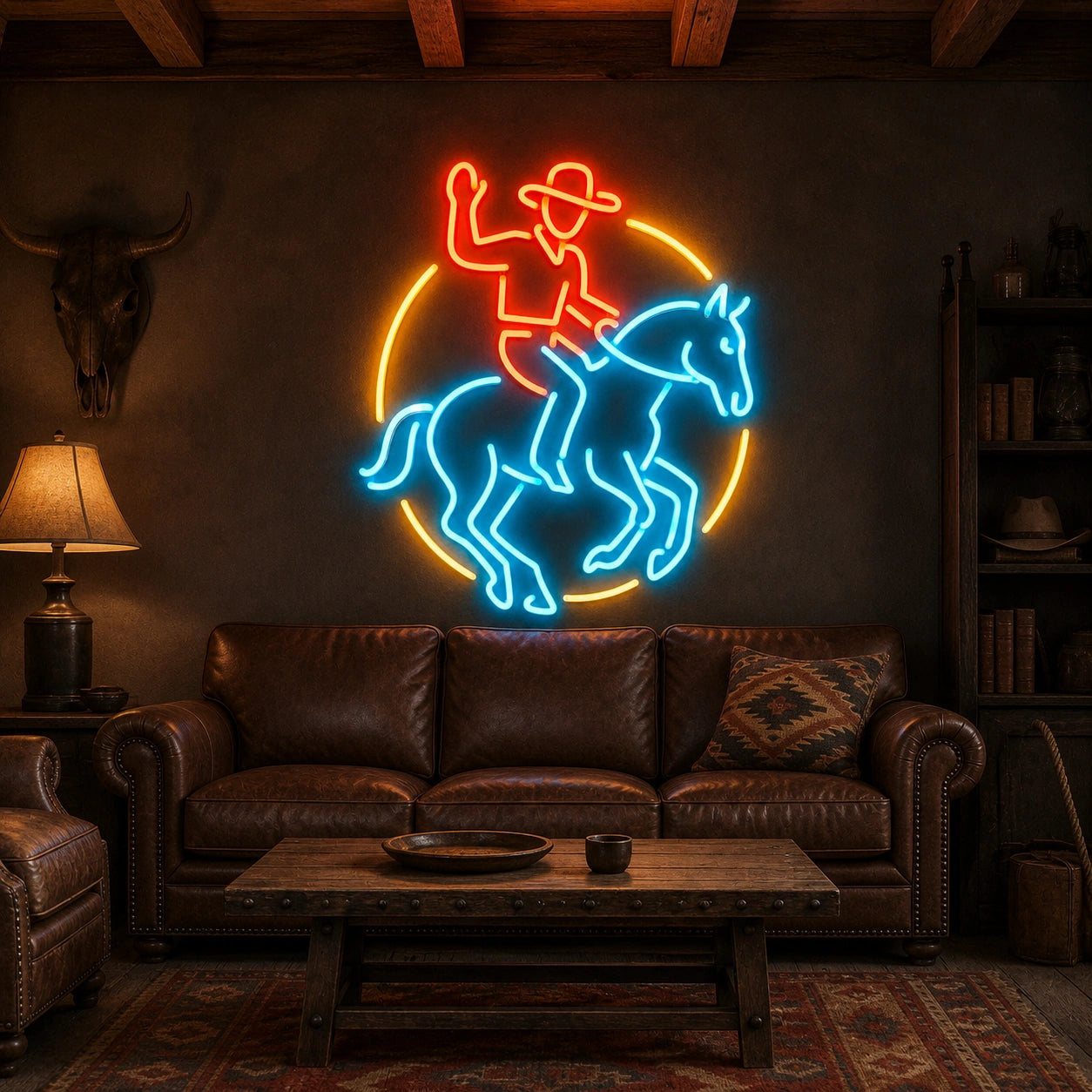 Cowboy Horse Circle Vintage LED Neon Sign real lifestyle scene