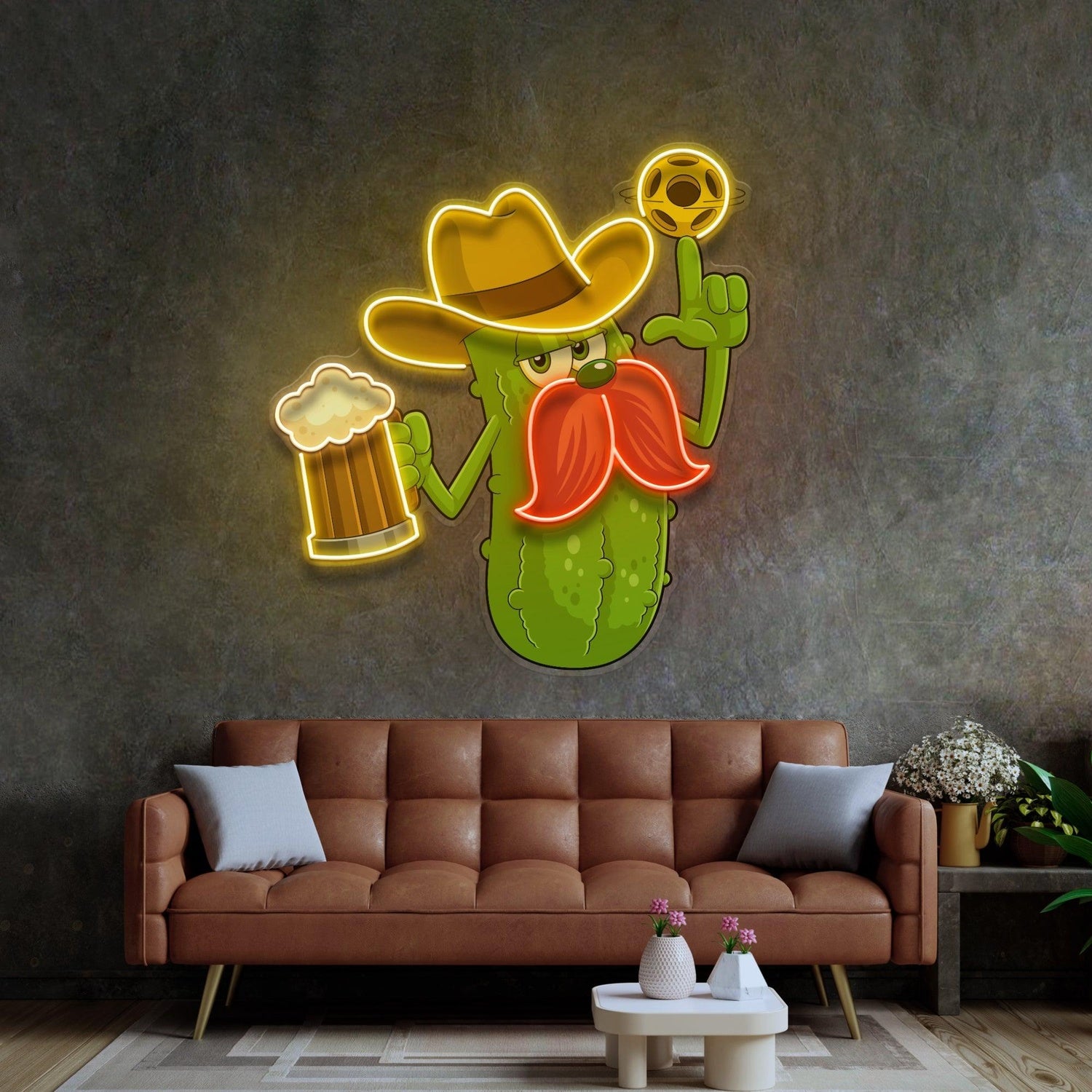 Cowboy Pickle Cartoon Beer Uv Printed Led Neon Sign For Bar Restaurant Decor | Shineneon