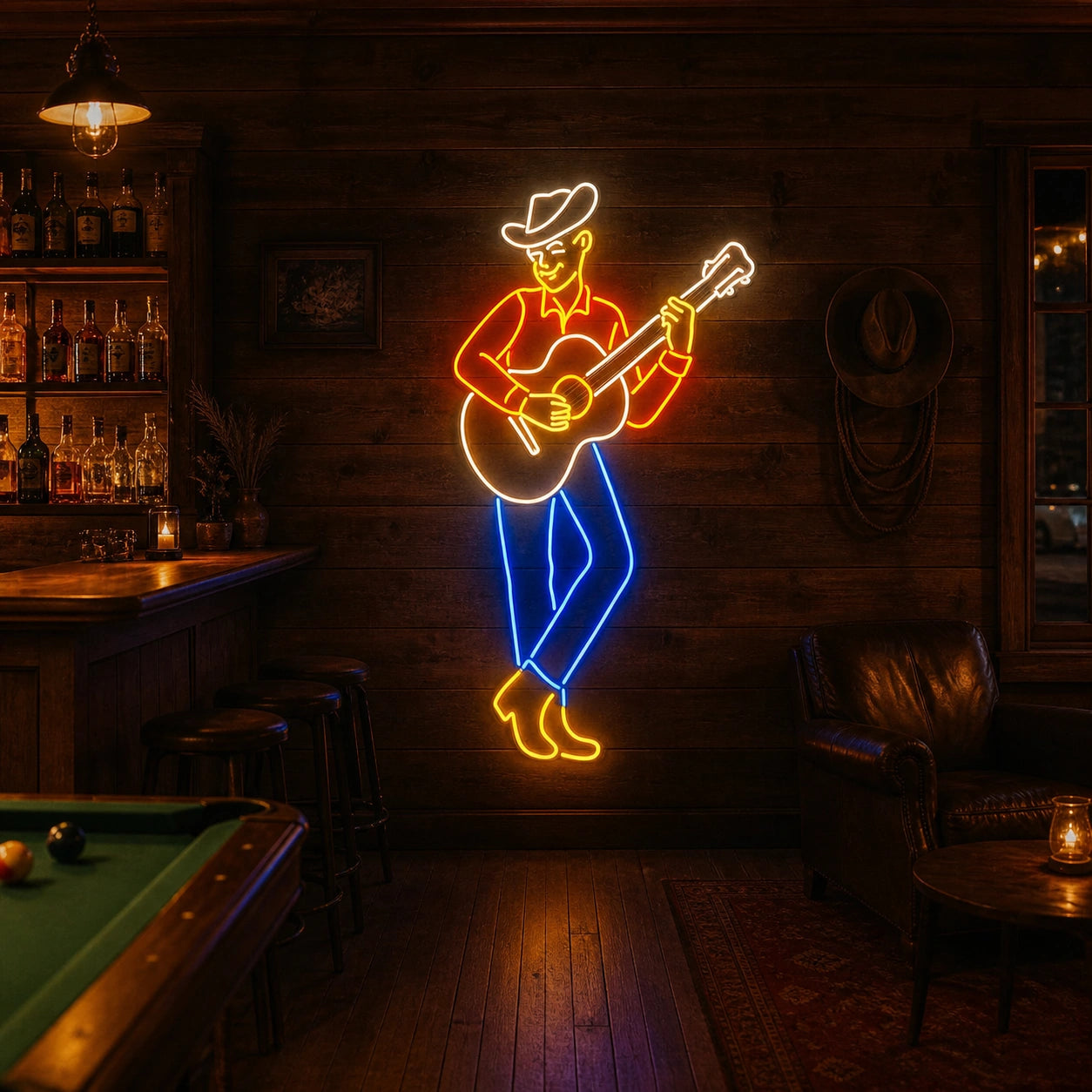 Cowboy Playing Acoustic Guitar Vintage LED Neon Sign size image