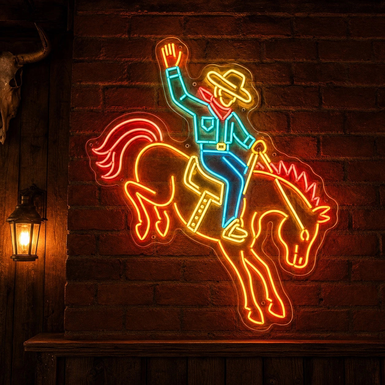 Cowboy Riding Bucking Horse LED Neon Sign main product image