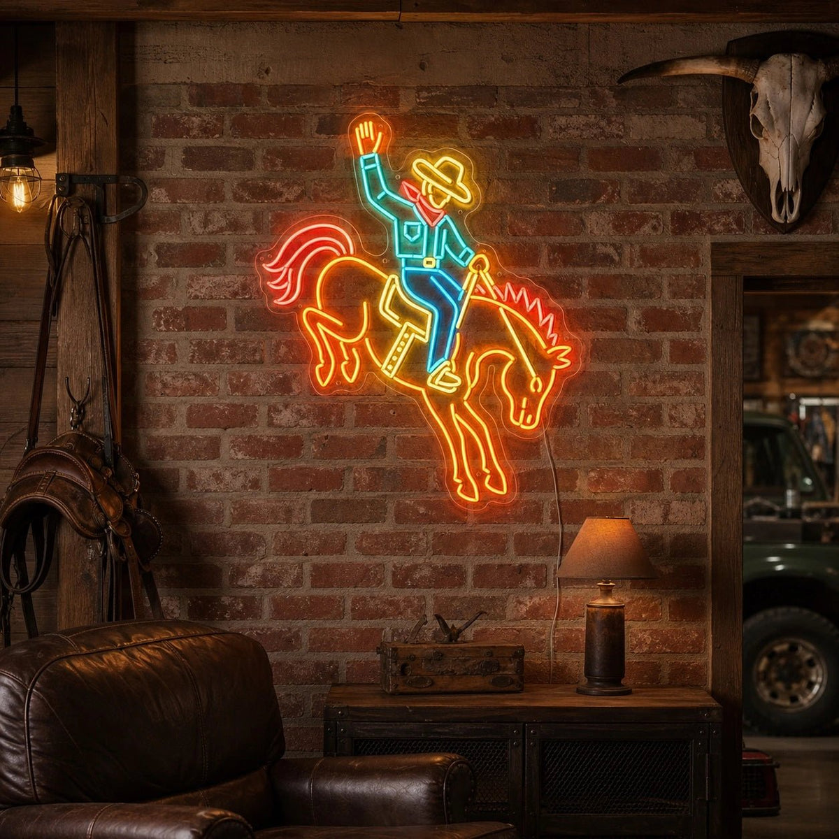 Cowboy Riding Bucking Horse LED Neon Sign - Shineneon