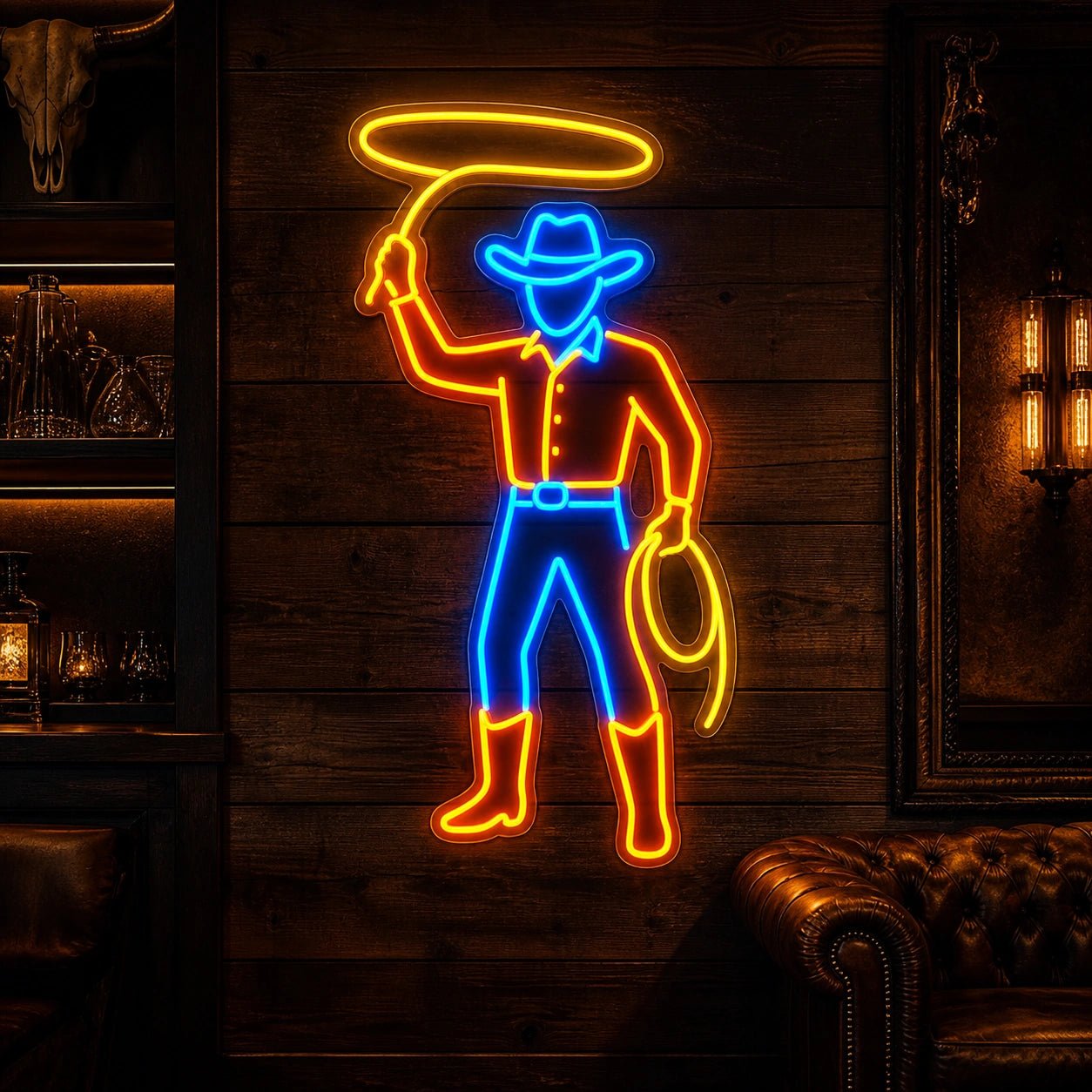 Cowboy With Lasso Vintage LED Neon Sign - Shineneon