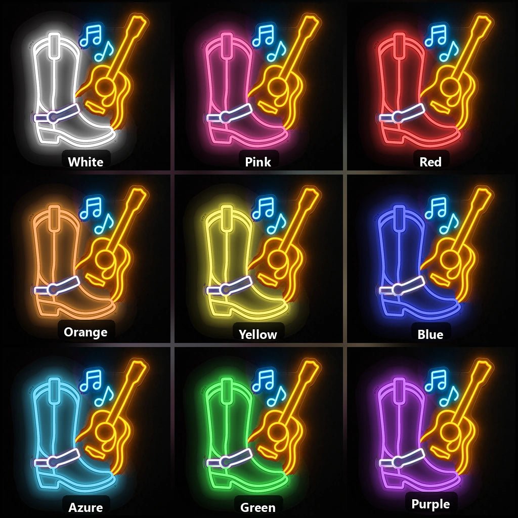 Cowgirl Boot Guitar Chair Scene Vintage LED Neon Sign - Shineneon