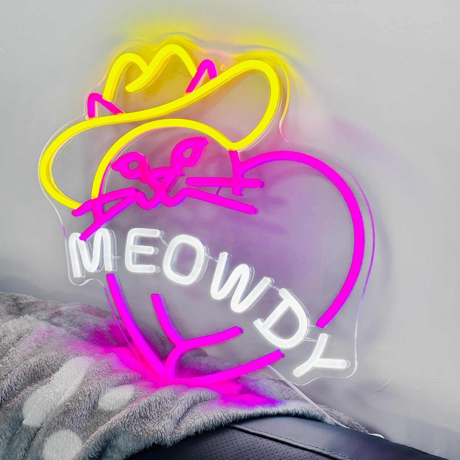 Cowgirl Cat In Heart Shape Meowdy Neon Sign For Home Decor | Shineneon