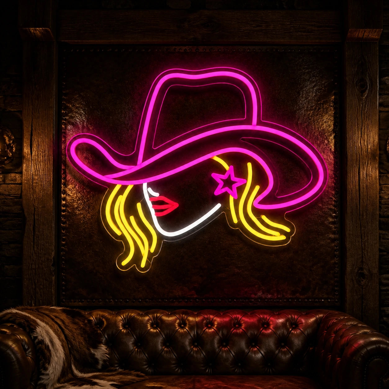 Cowgirl Face Star Vintage LED Neon Sign high-converting product image