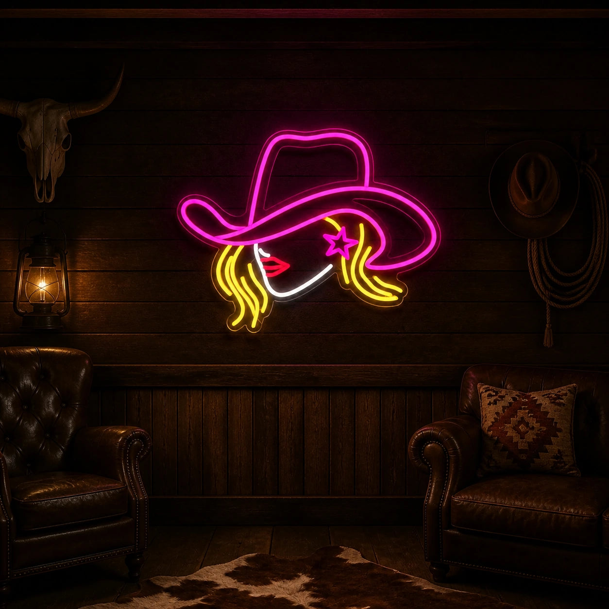Cowgirl Face Star Vintage LED Neon Sign size image