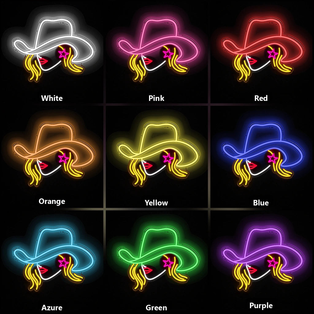 Cowgirl Face Star Vintage LED Neon Sign color grid