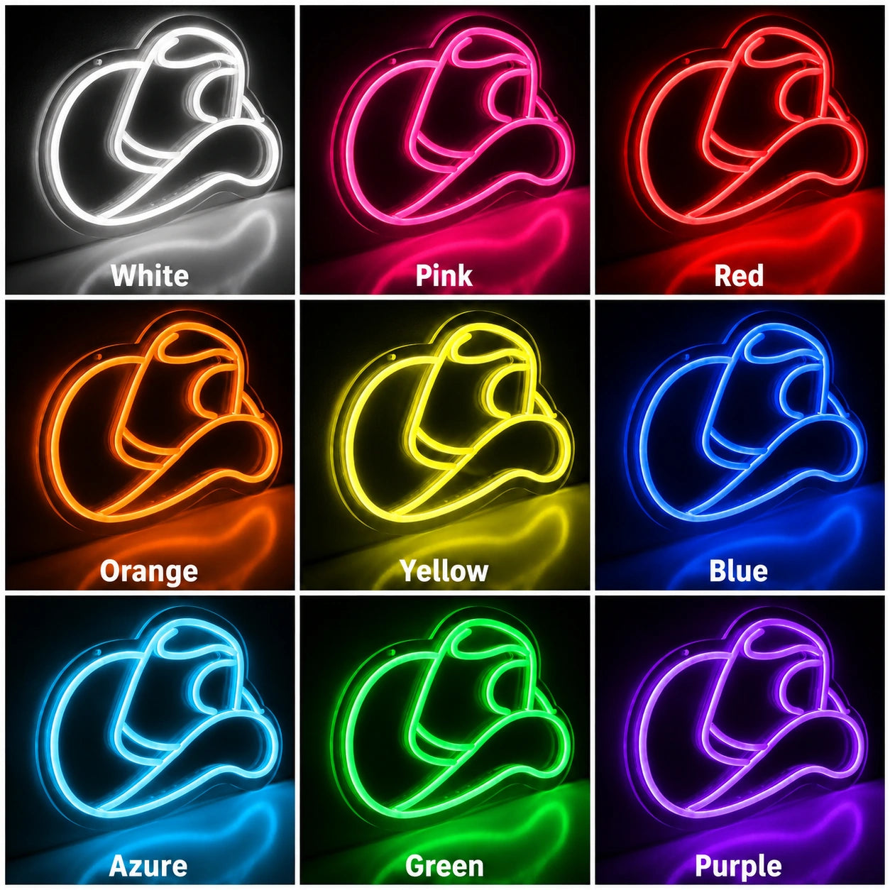 Cowgirl Hat Outline Neon Sign LED Neon Sign color grid