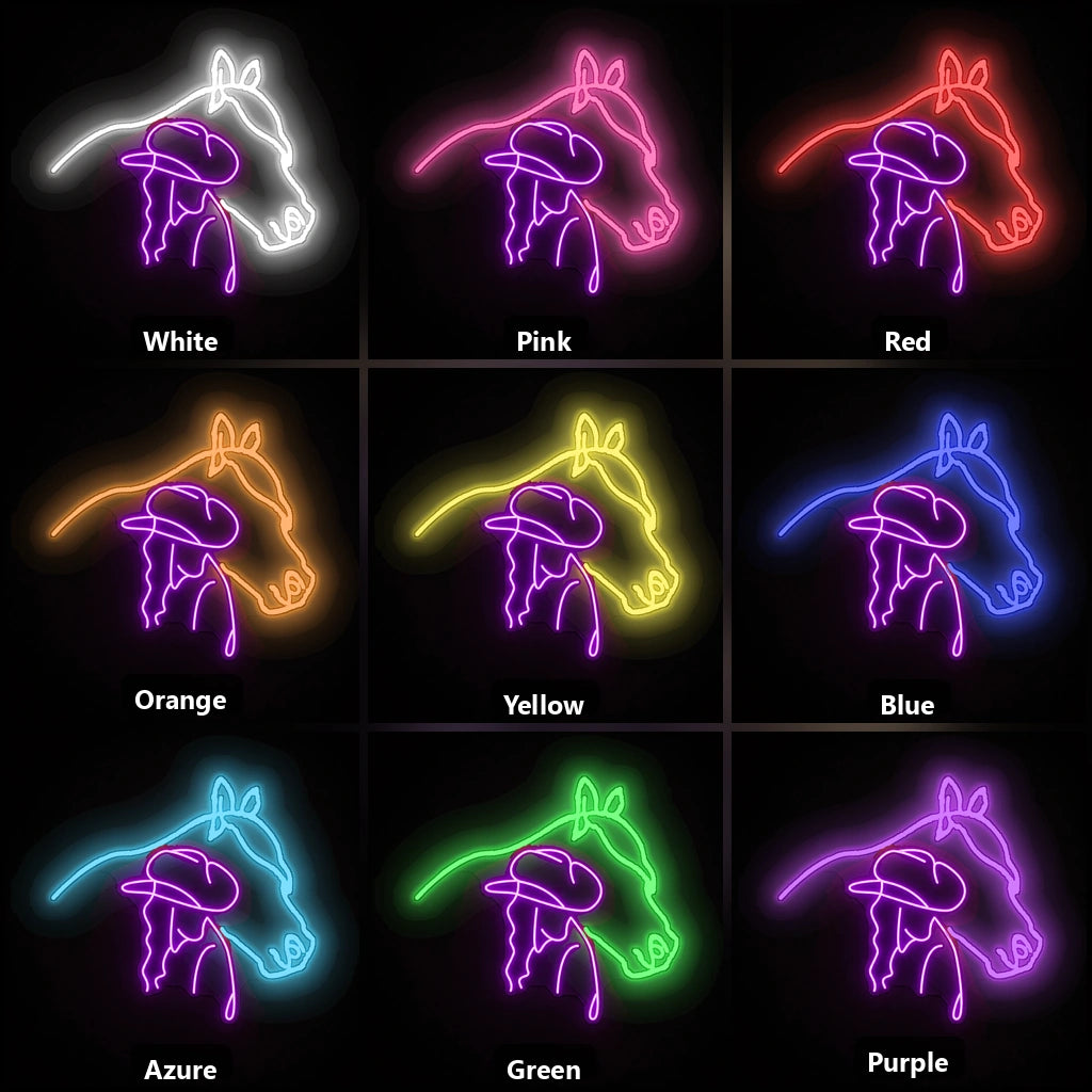 Cowgirl Horse Head Vintage LED Neon Sign color grid