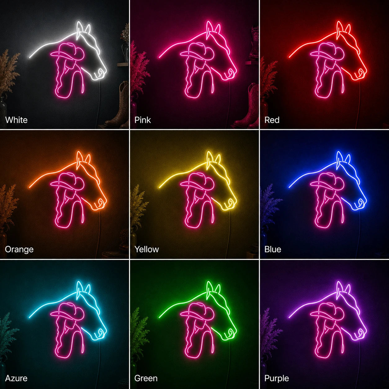 Cowgirl Horse Neon Sign LED Neon Sign color grid