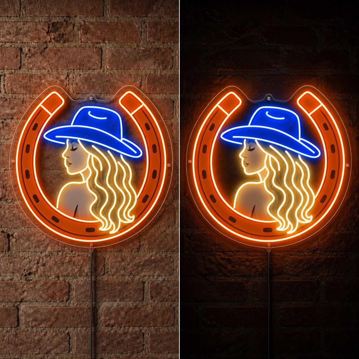 Cowgirl Horseshoe Brick Wall Vintage LED Neon Sign - Shineneon