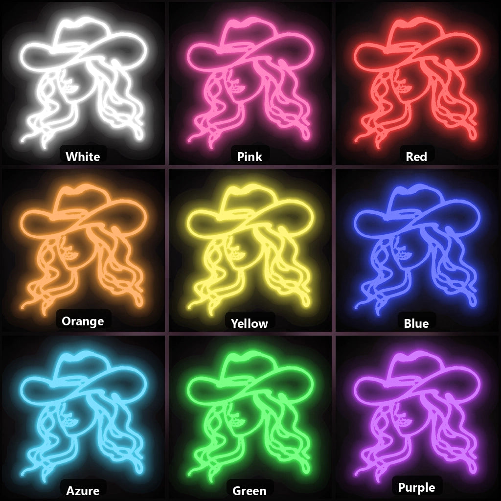 Cowgirl Portrait Hat Vintage LED Neon Sign color grid