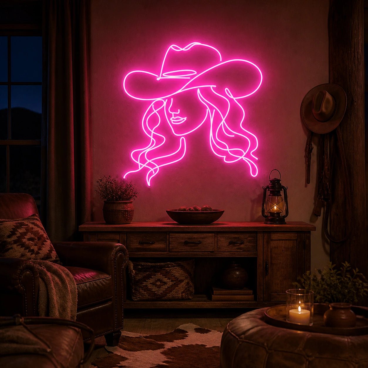 Cowgirl Portrait Hat Vintage LED Neon Sign - Shineneon