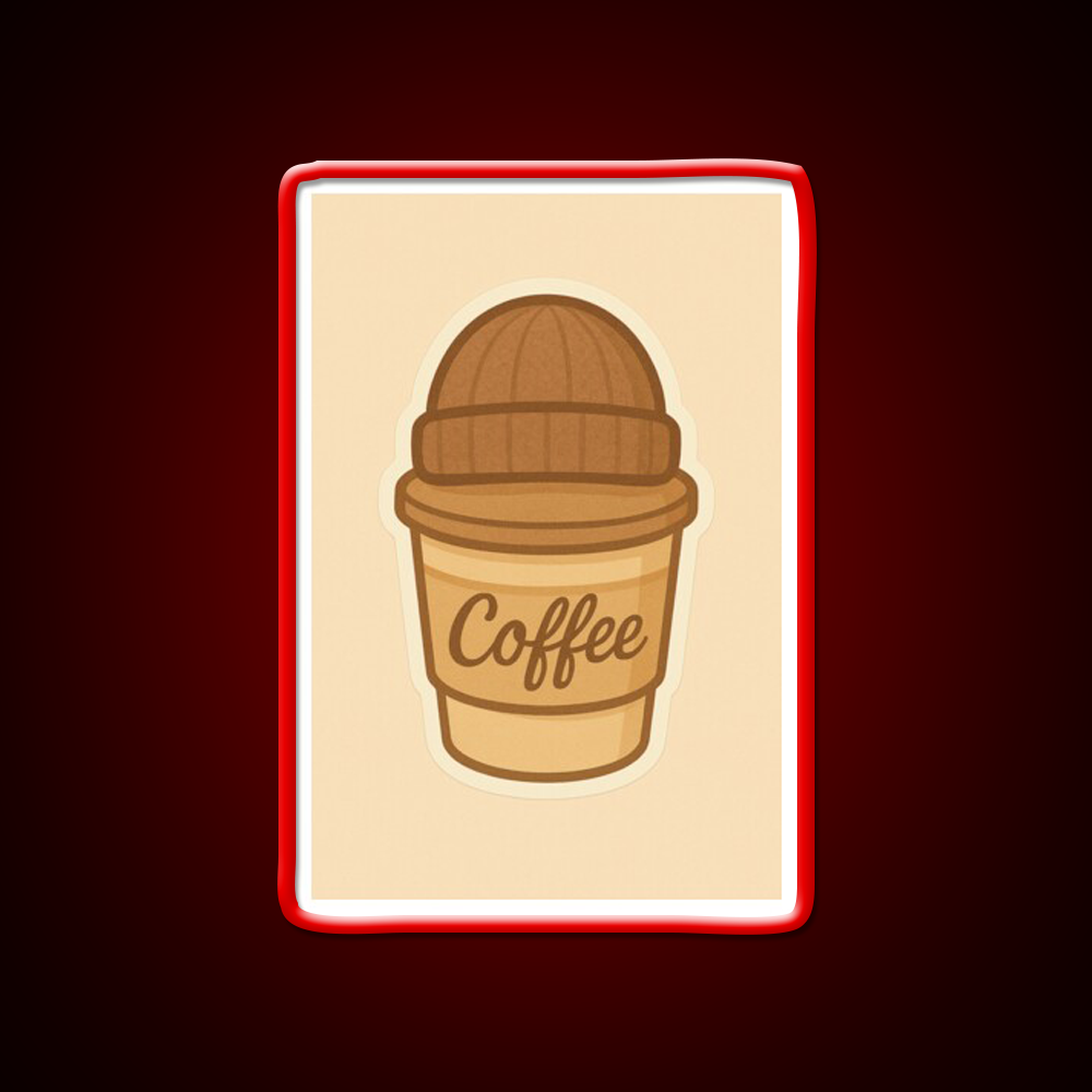 Cozy Coffee Cup With Beanie Cafe Led Neon Sign Espresso Bar Art Rgb Color