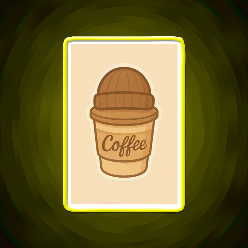 Cozy Coffee Cup With Beanie Cafe Led Neon Sign Espresso Bar Art Rgb Color