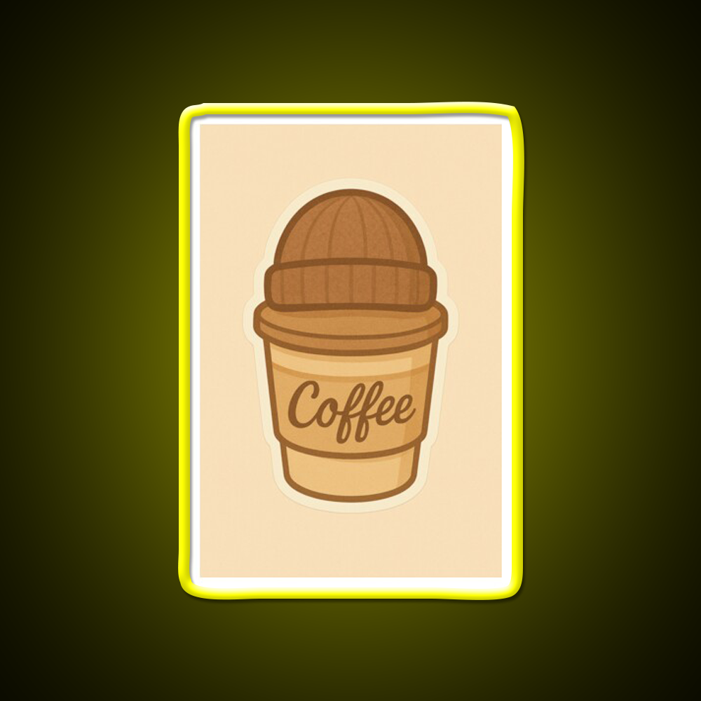 Cozy Coffee Cup With Beanie Cafe Led Neon Sign Espresso Bar Art Rgb Color