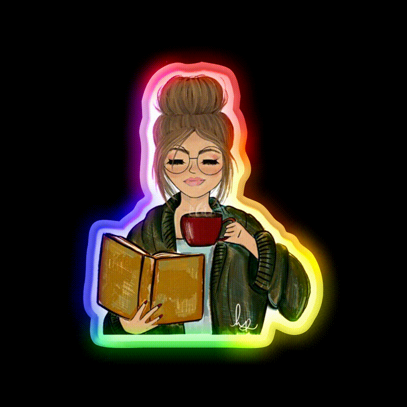 Cozy Fall Girl With Book And Coffee Cafe Led Neon Sign Espresso Bar Art Rgb Color